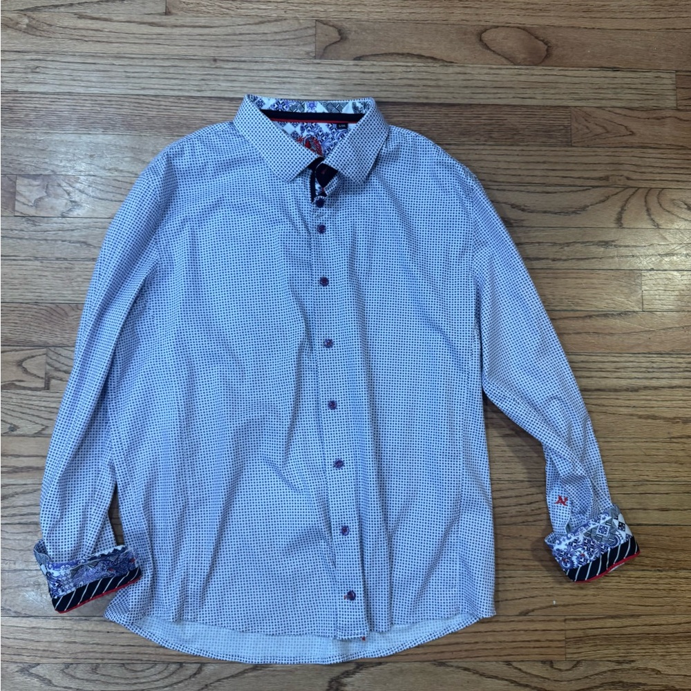 Au Noir Men’s Button-Down Patterned Shirt Flip Cuffs - Size XL